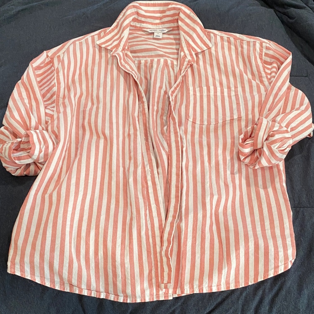 Old Navy Pink and White Striped Boyfriend Shirt